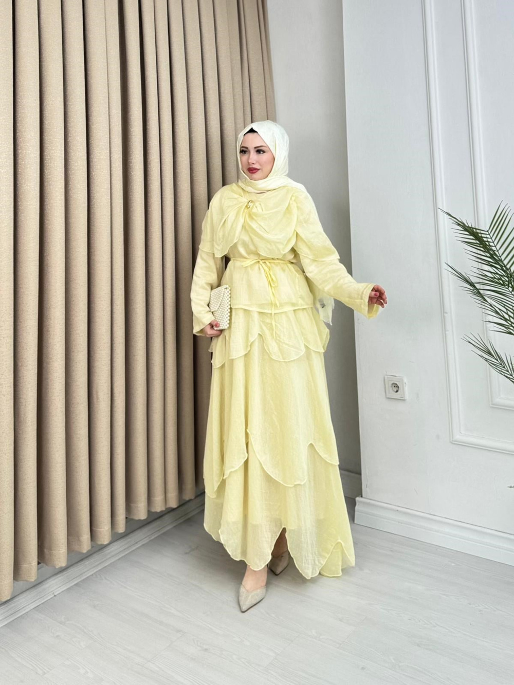 Rb4363-Lina Vual Etekli Takım-Açık Sarı