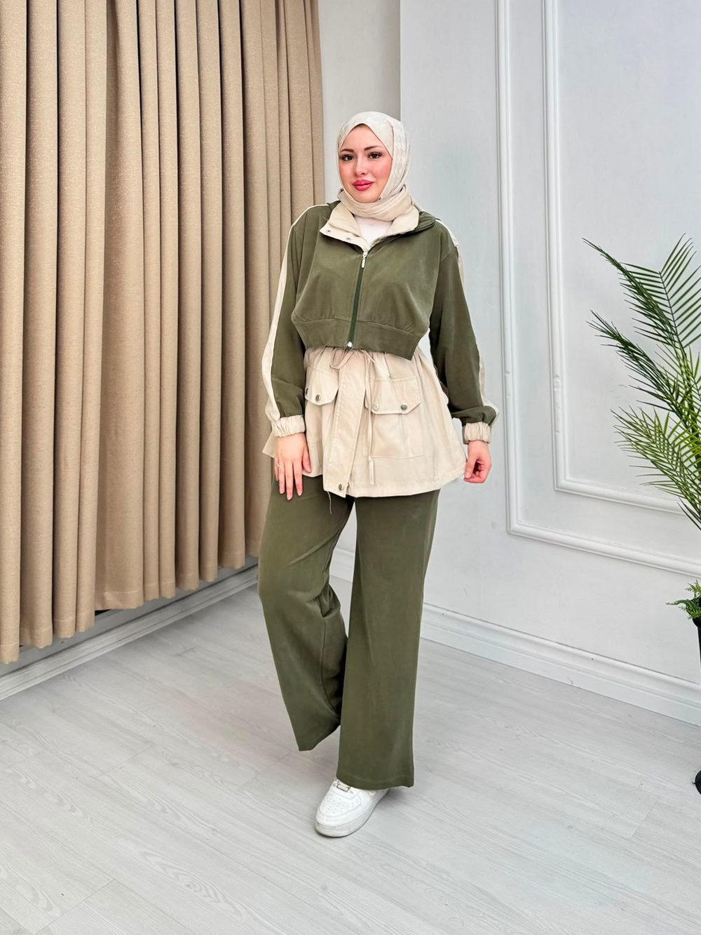 Rb5562-Tensel Çıtçıtlı PantolonluTakım-Yeşil