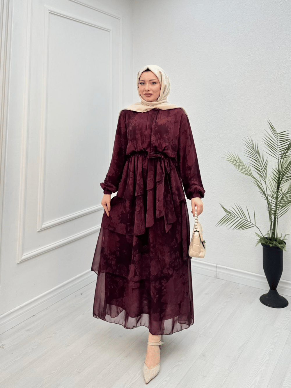 Rb8840-Stella Elbise-Bordo