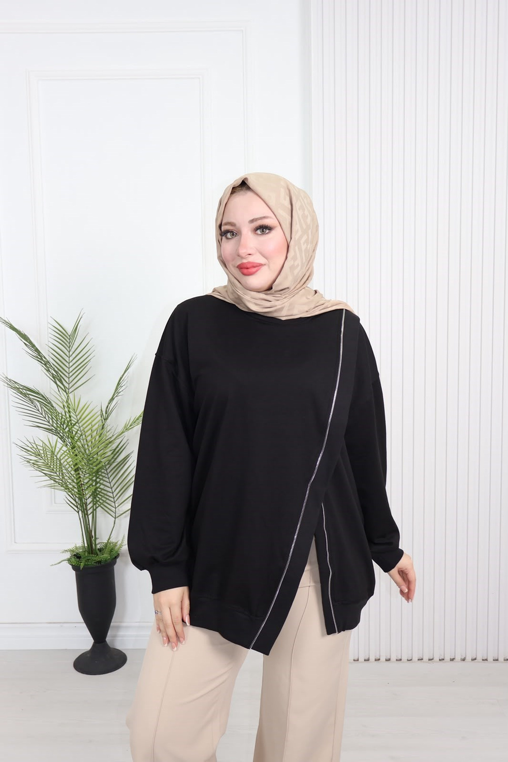 Wb6382-Kruvaze Tasarım Sweat-Siyah