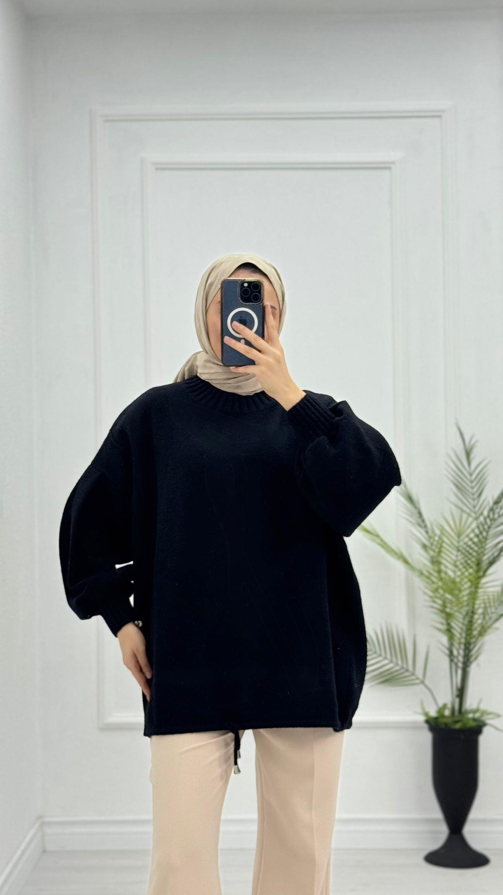 Yx5071-Basic Oversize Kazak-Siyah
