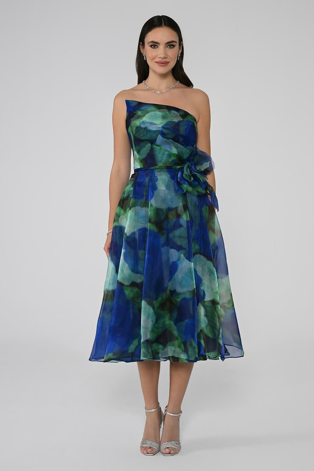 Alfa Beta Alfa Beta Kadın Çok Renkli Çiçek Kuşak Detaylı Uzun Çok Renkli Abiye & Mezuniyet Elbisesi AB6745-SAKS DESEN