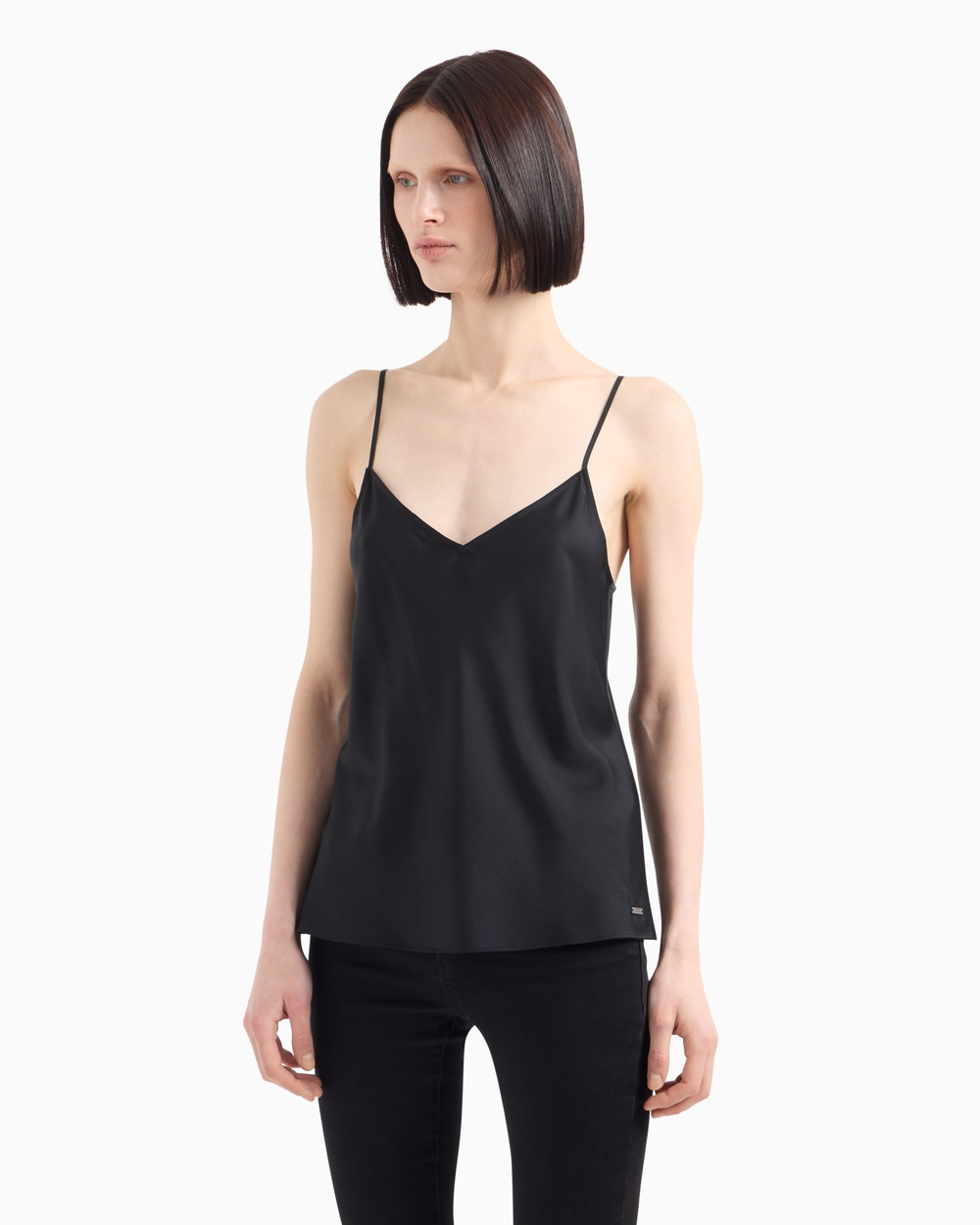 Armani Exchange Armani Exchange Kadın İnce İp Askılı V Yaka Saten Siyah Bluz 8NYH05 YNZ5Z-1200