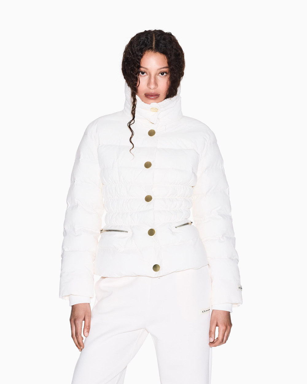 Armani Exchange Armani Exchange Kadın Kapitoneli Regular Fit Dik Yaka Düğmeli Uzun Kol Ekru Mont XW000653 AF15984-U1003