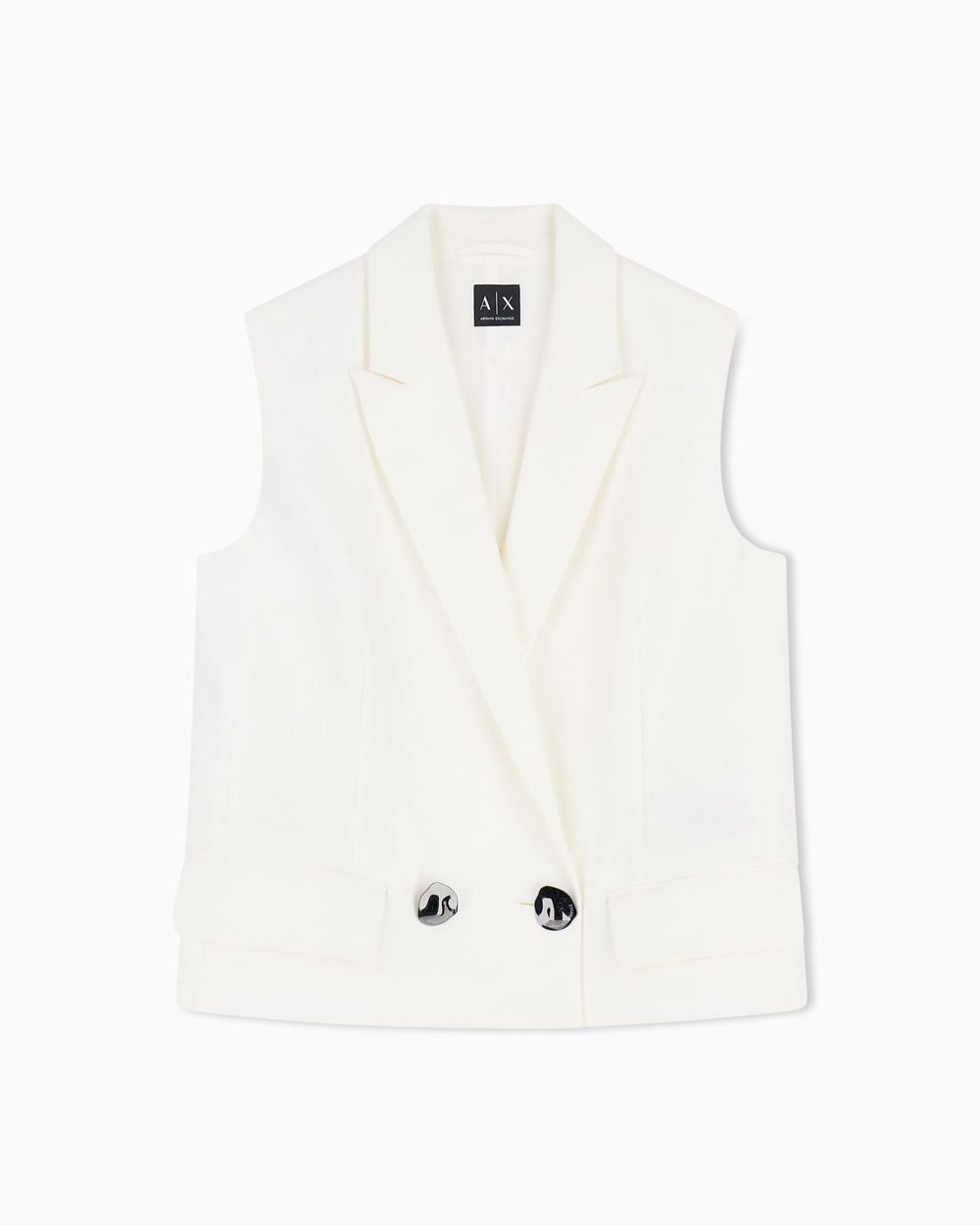 Armani Exchange Armani Exchange Kadın Çift Düğmeli Cep Detaylı Keten Beyaz Yelek XW001770 AF21530-U0002