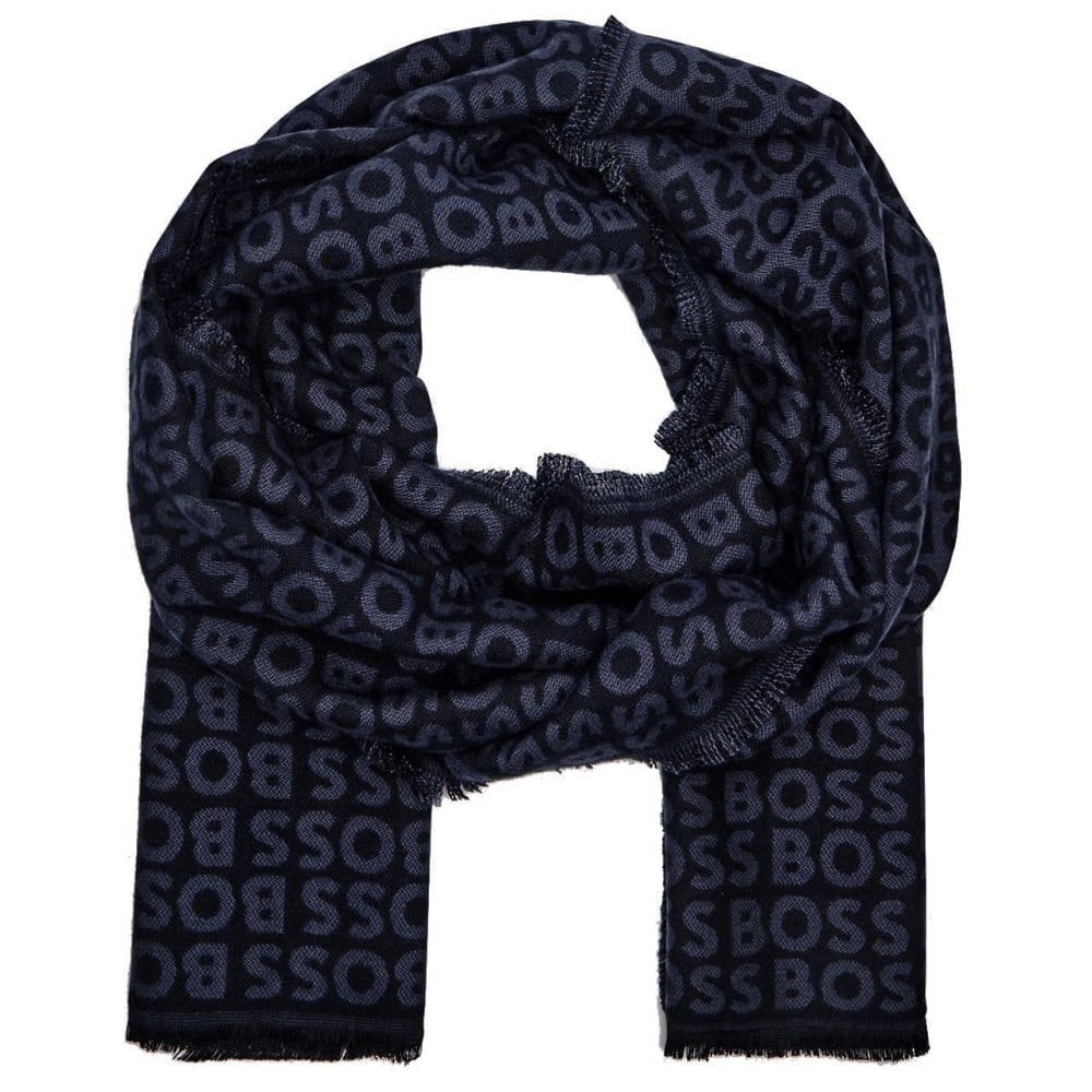 BOSS  BOSS Erkek Çift Taraflı Monogram Logolu Lacivert Fular 50518661-404