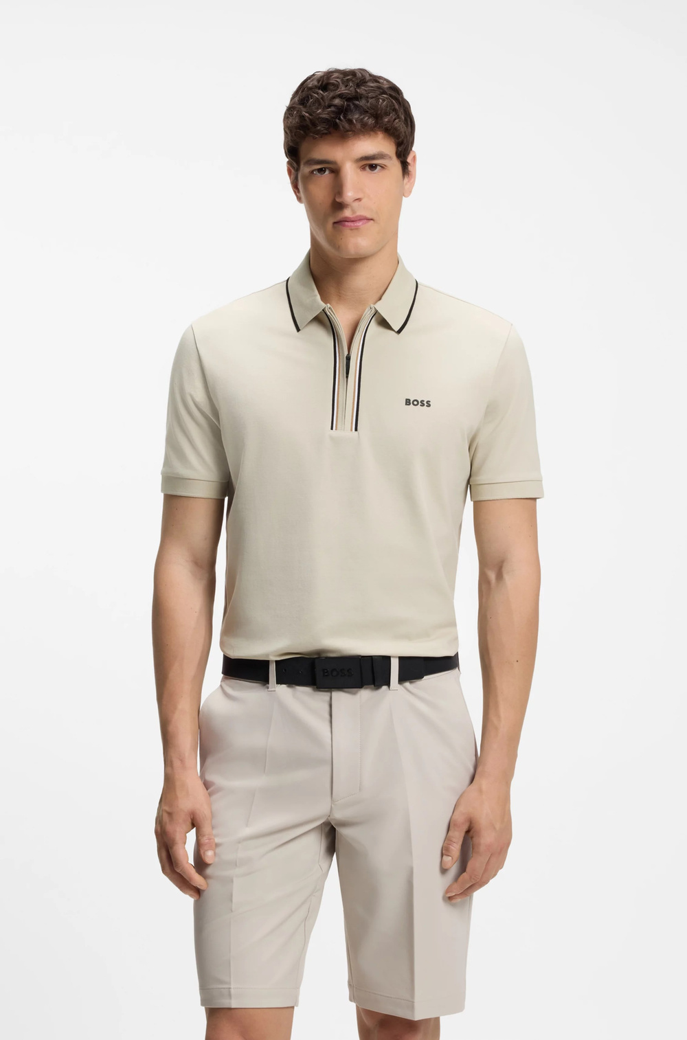 BOSS  BOSS Erkek Dar Kesim Nem Emici Esnek Pamuklu Kısa Kollu Bej Polo Yaka T-Shirt 50555698-272