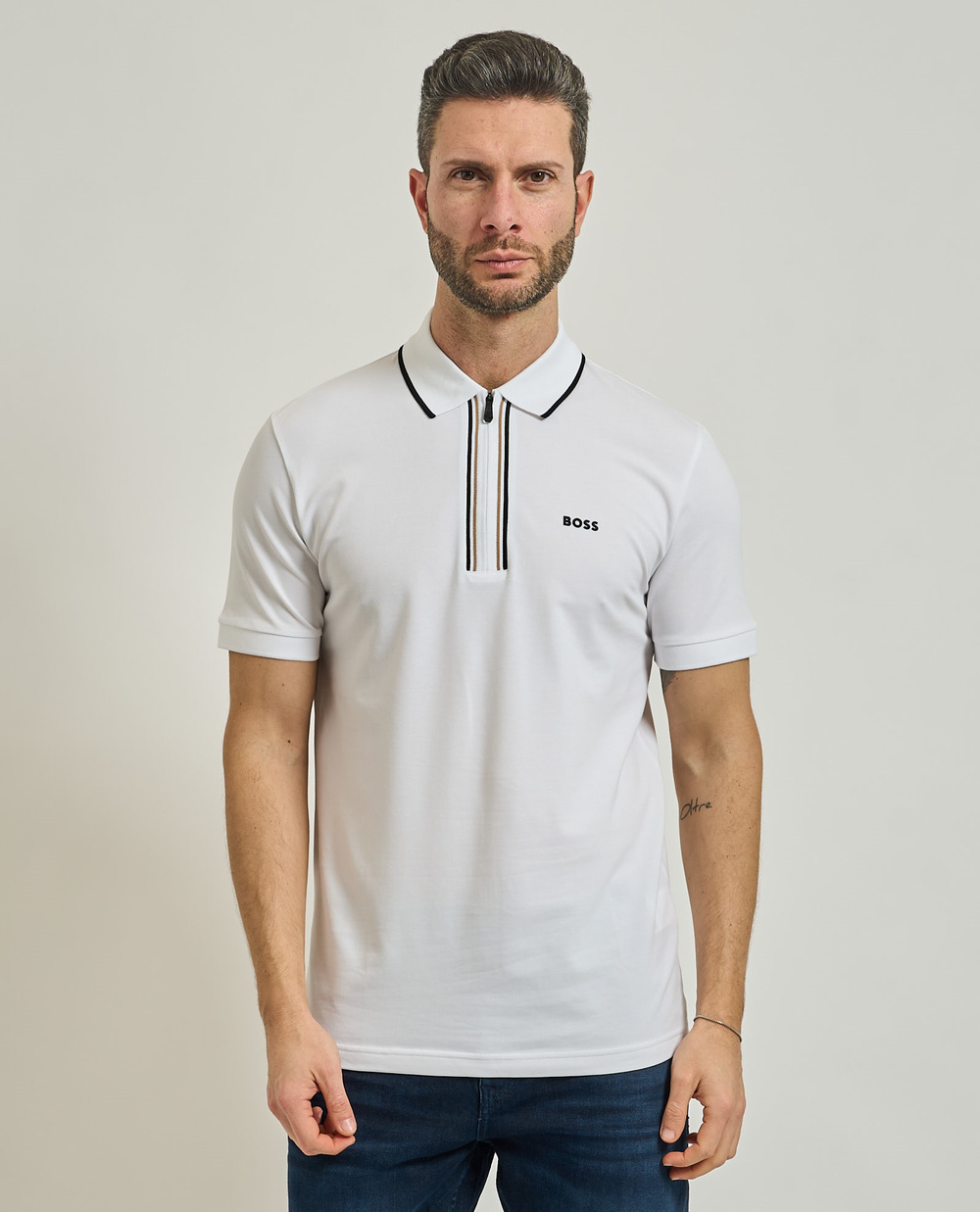 BOSS  BOSS Erkek Dar Kesim Nem Emici Esnek Pamuklu Kısa Kollu Beyaz Polo Yaka T-Shirt 50555698-100