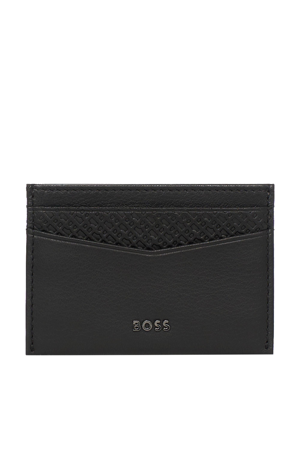BOSS  BOSS Erkek Hakiki Deri Logo Kabartmalı Siyah Kartlık 50558596-001