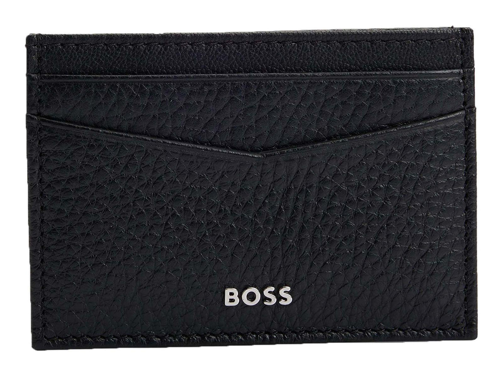 BOSS BOSS Erkek Metalik Logo Kabartmalı Para Klipsli Deri Siyah Kartlık 50529503-001
