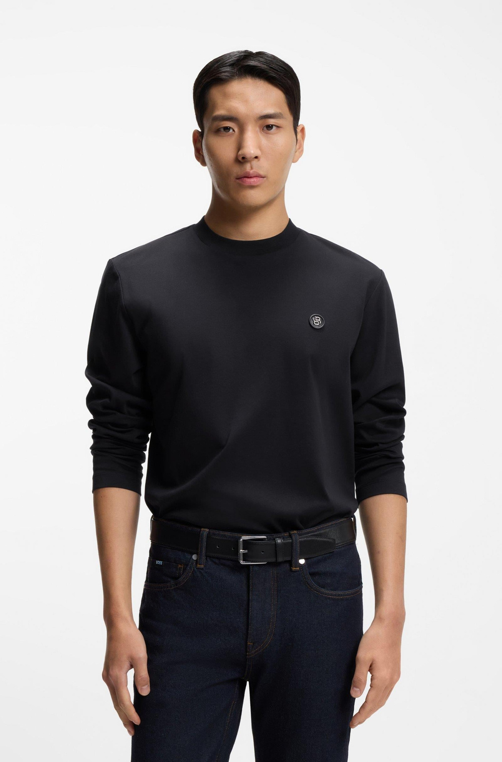 BOSS  BOSS Erkek Normal Kalıp %100 Pamuklu Logo Baskılı Uzun Kollu Lacivert Sweatshirt 50555107-404