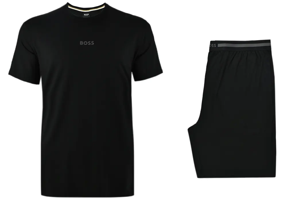 BOSS  BOSS Erkek Normal Kalıp Logo Detaylı Beli Lastikli Esnek Dokuma Kumaş Siyah Pijama Takımı 50561525-001