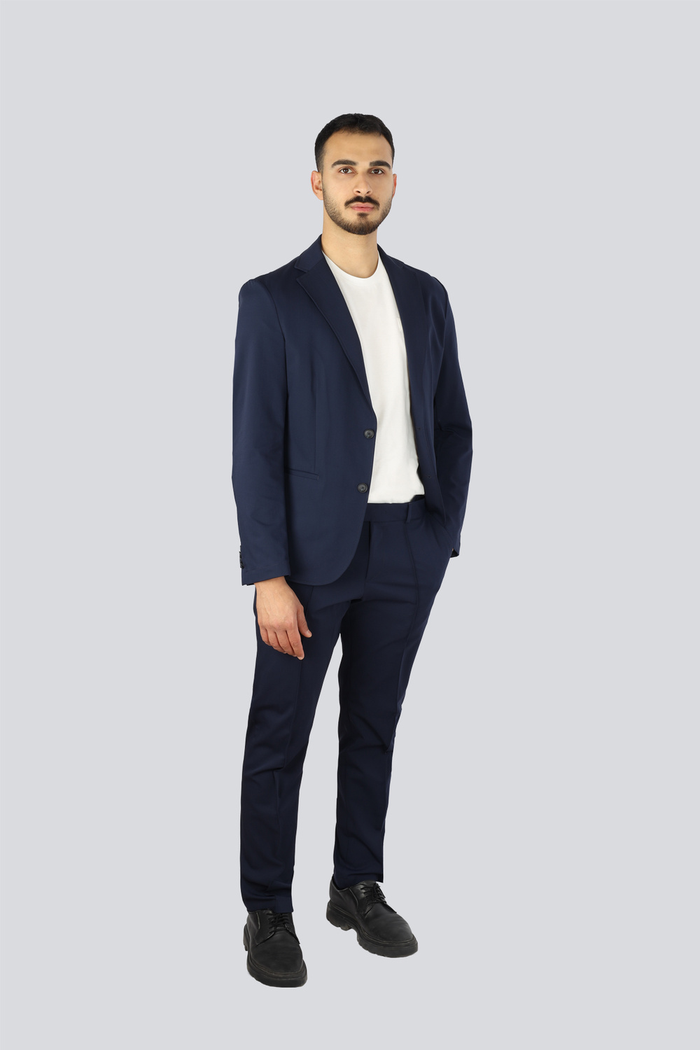 BOSS  BOSS Erkek Normal Kesim Düz Paça Çentikli Yaka Düğme Kapamalı 404 Alt-Üst Takım 50557248-404