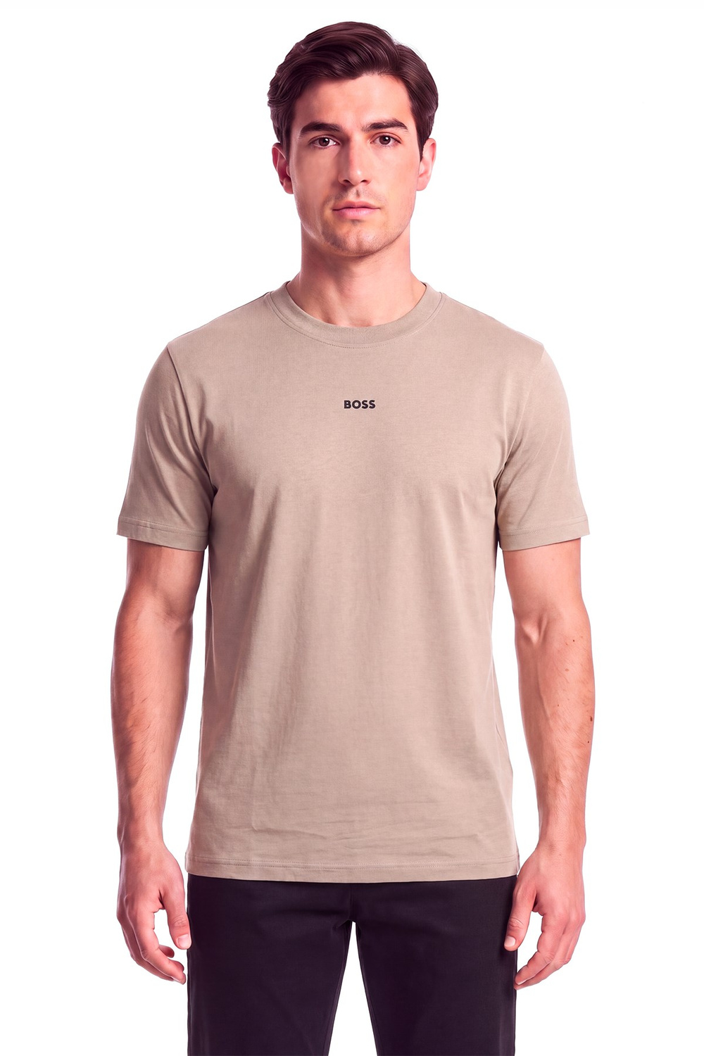 BOSS  BOSS Erkek Normal Kesim Esnek Pamuk Karışımlı Dokuma Kumaş Kısa Kollu Bej T-Shirt 50564108-334