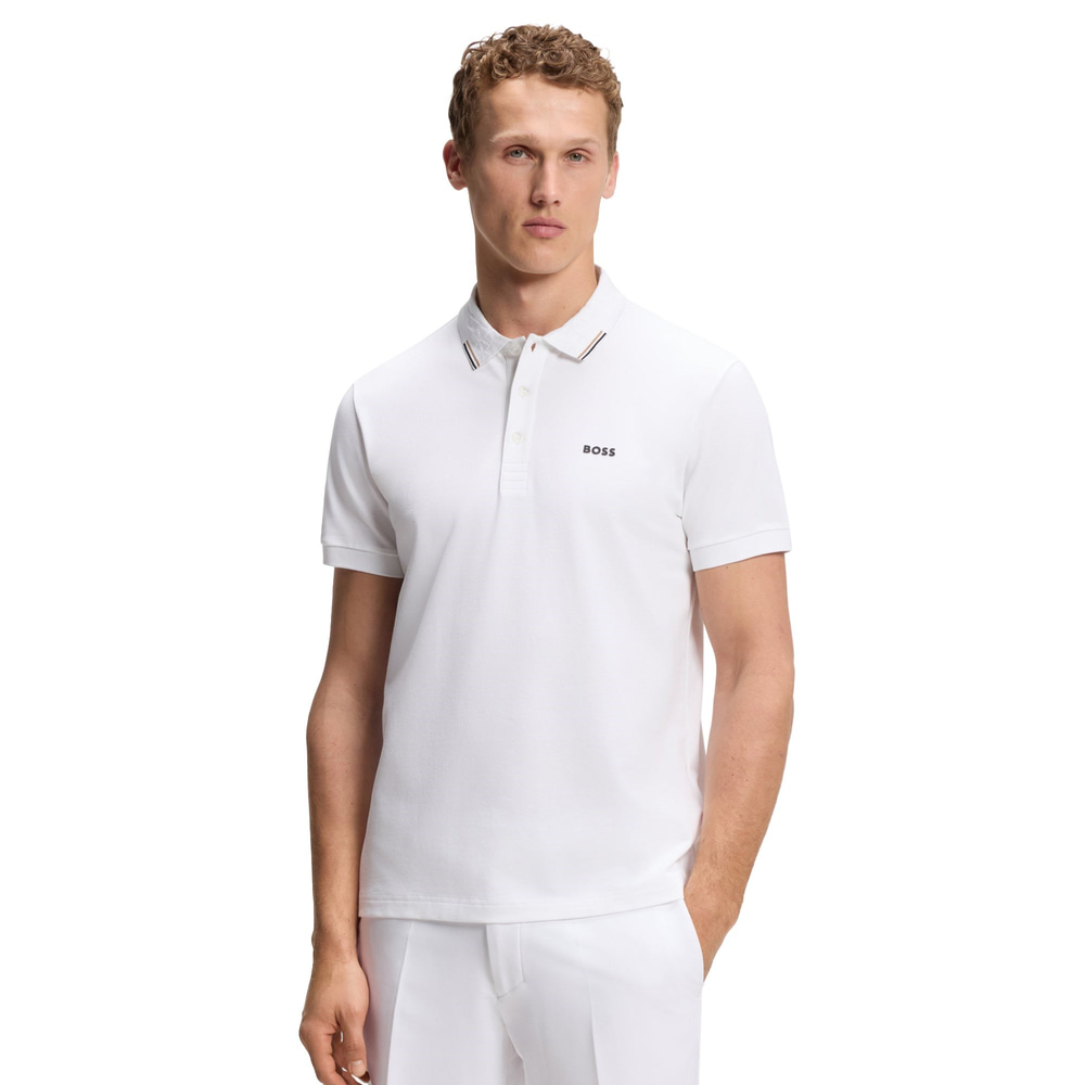 BOSS  BOSS Erkek Normal Kesim Pamuklu Nem Emici Kumaş Kısa Kollu Beyaz Polo Yaka T-Shirt 50564779-100