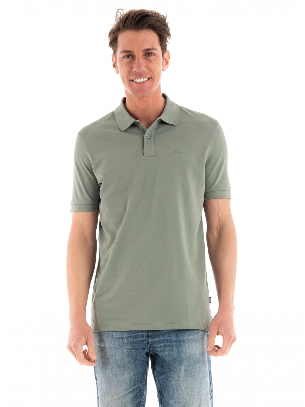 BOSS BOSS Erkek Pamuklu Polo Yakalı Düğme Kapamalı Kısa Kollu Yeşil 2 Polo Yaka T-Shirt 50468301-343