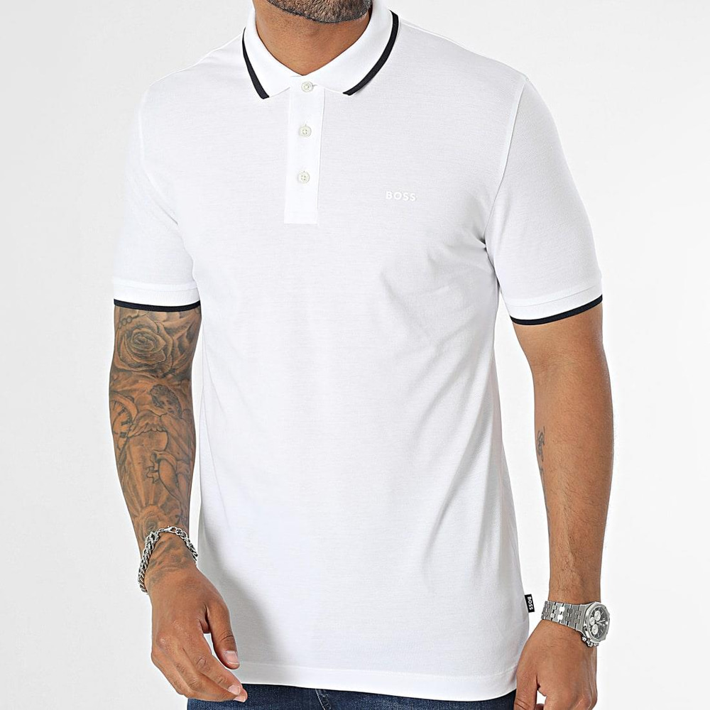 BOSS BOSS Erkek Pamuklu Polo Yakalı Düğme Kapamalı Kısa Kollu Beyaz Polo Yaka T-Shirt 50494697-100