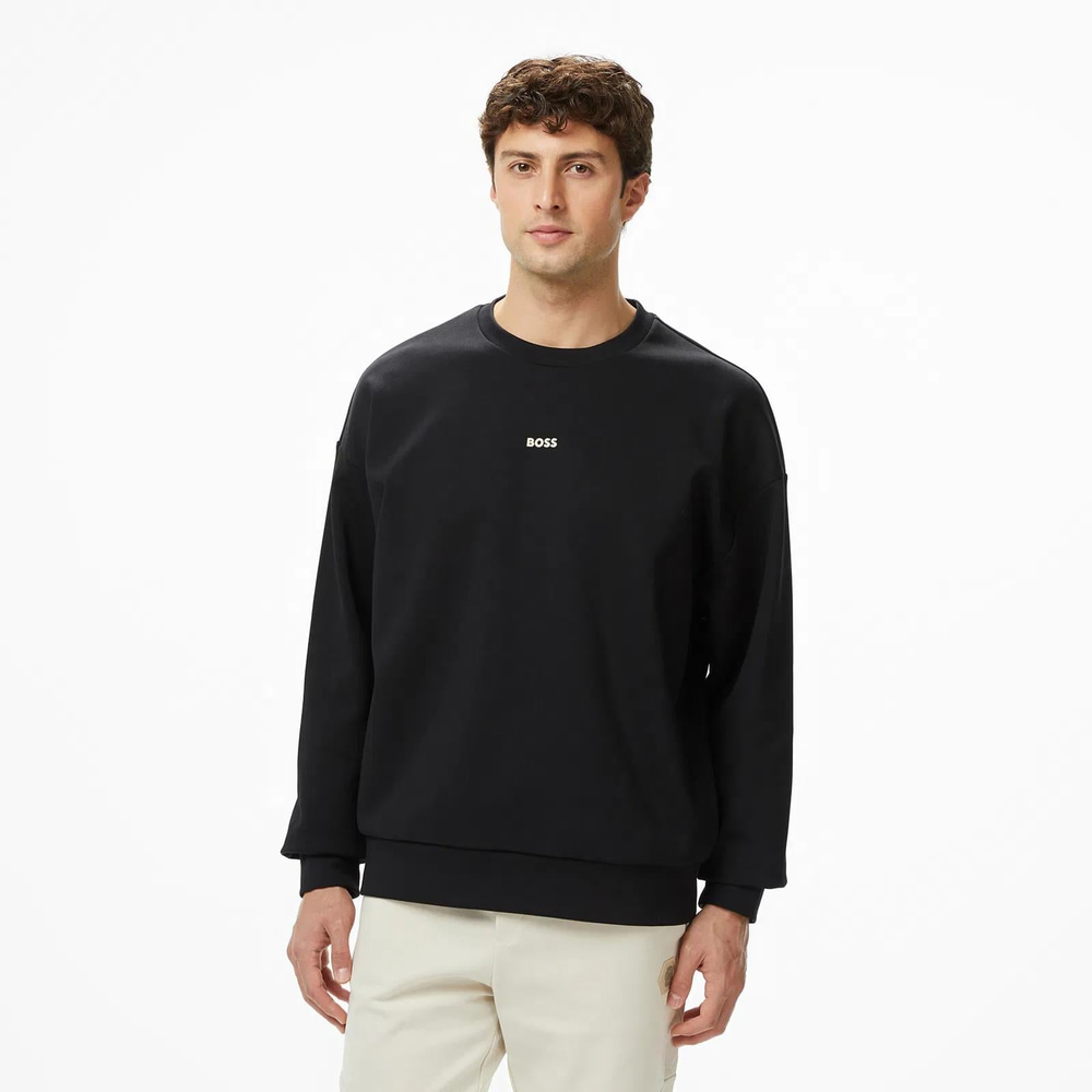BOSS  BOSS Erkek Rahat Kalıp Pamuklu Yuvarlak Yakalı Uzun Kollu Siyah Sweatshirt 50558591-002
