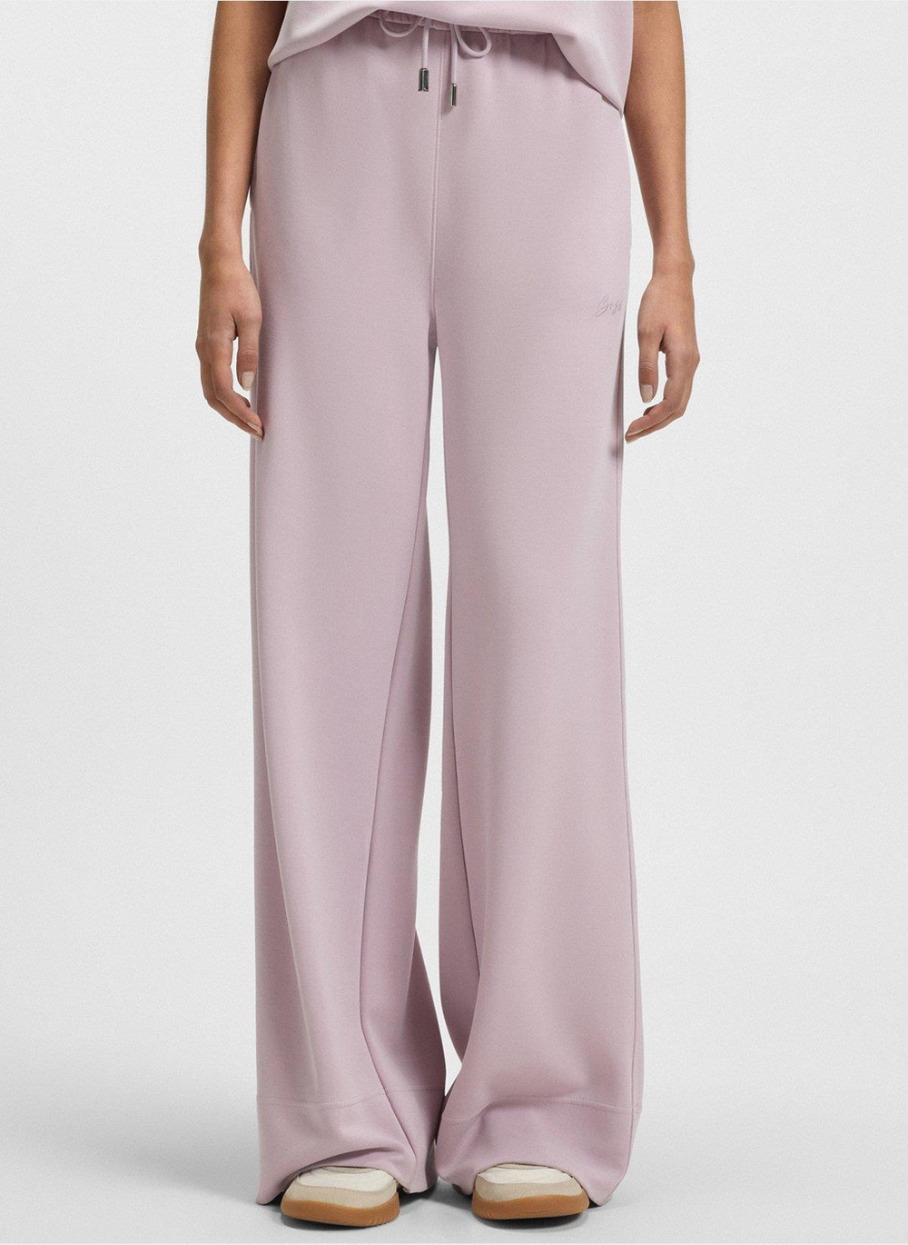 BOSS BOSS Kadın Rahat Kalıp İşleme Logolu Beli Bağcıklı Geniş ve Uzun Paçalı Pembe Eşofman Altı 50543512-562