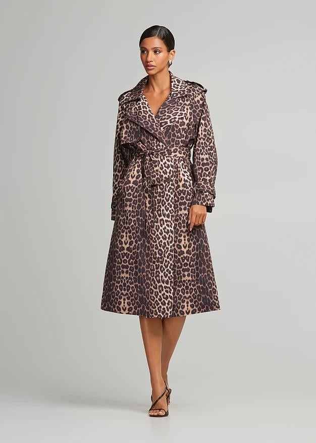 Bsb Bsb Kadın Çentikli Yaka Uzun Kol Leopar Desenli Uzun Düğme Kapama Belden Kuşakla Bağlama Kahverengi Trençkot 054-557001-BROWN