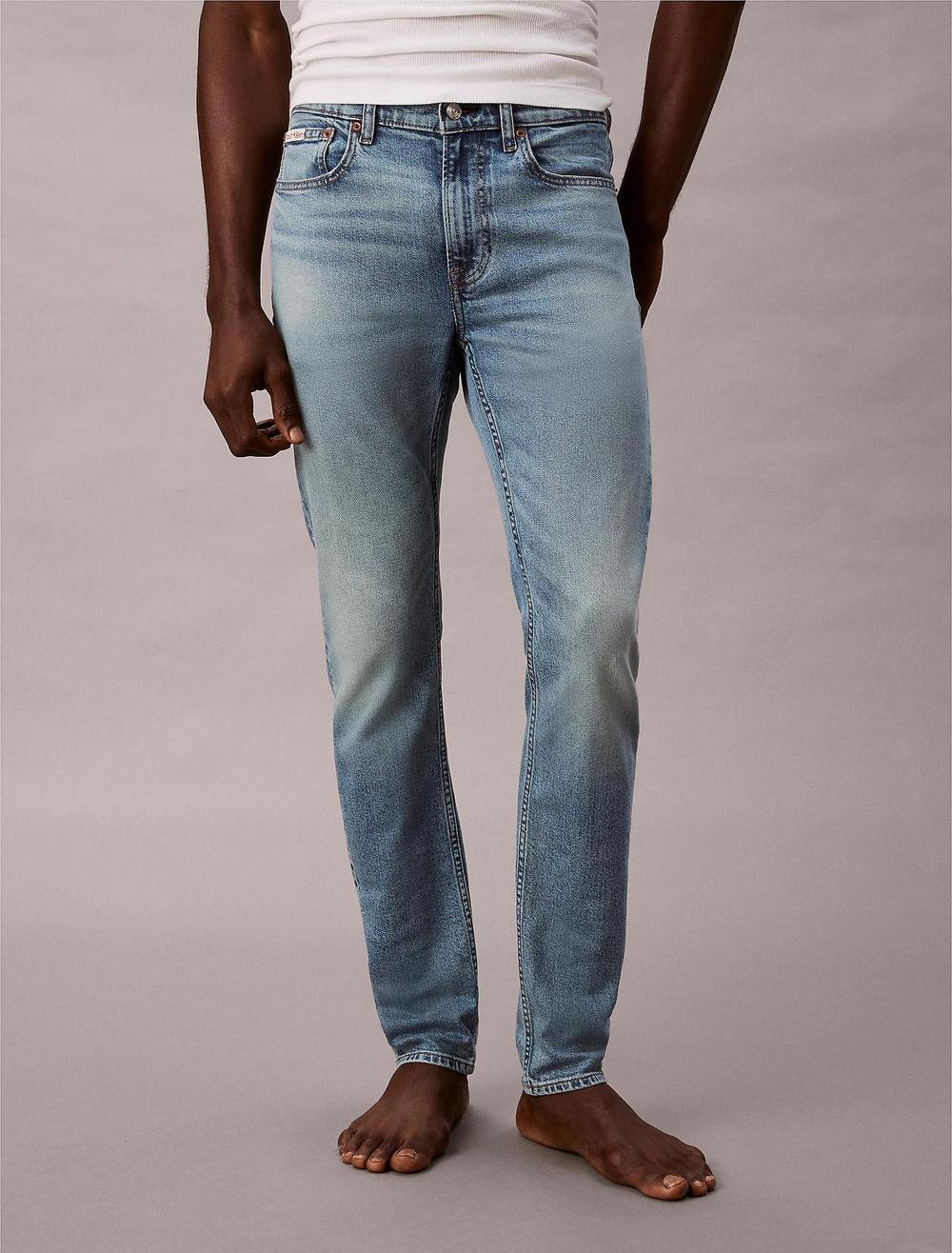 Calvin Klein Calvin Klein Erkek Normal Bel Boru Paça Cep Detay Denim Kumaş Mavi Jeans LV04RE700G-2TG