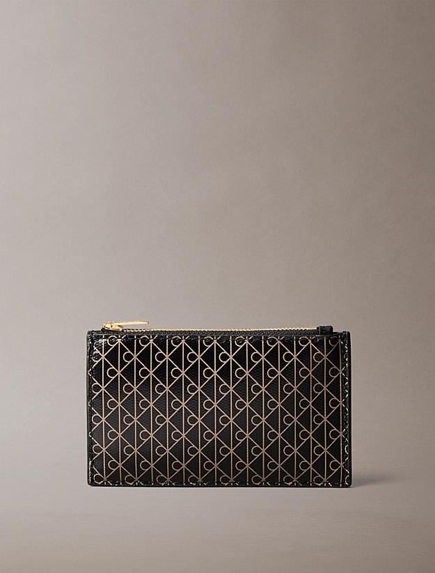 Calvin Klein Calvin Klein Kadın CK Desenli Fermuar Kapama Çoklu Kart Bölmeli Siyah Cüzdan LV04F1084G-2XA