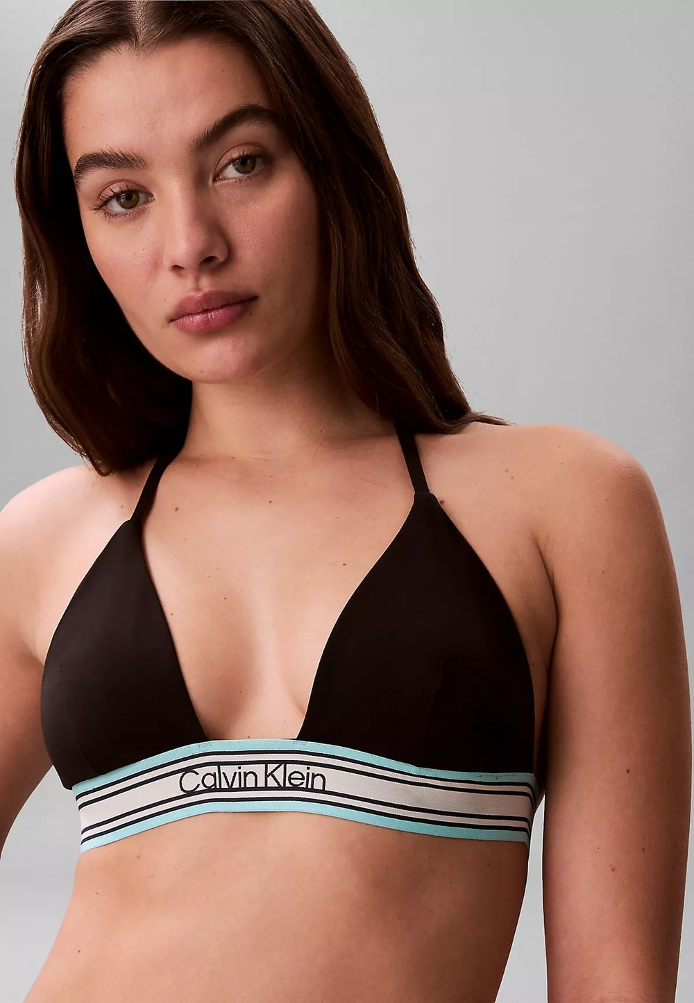 Calvin Klein Calvin Klein Kadın Desenli Bel Bantlı Boyundan Bağlamalı Siyah Bikini Üstü LV00Q61214-UB1
