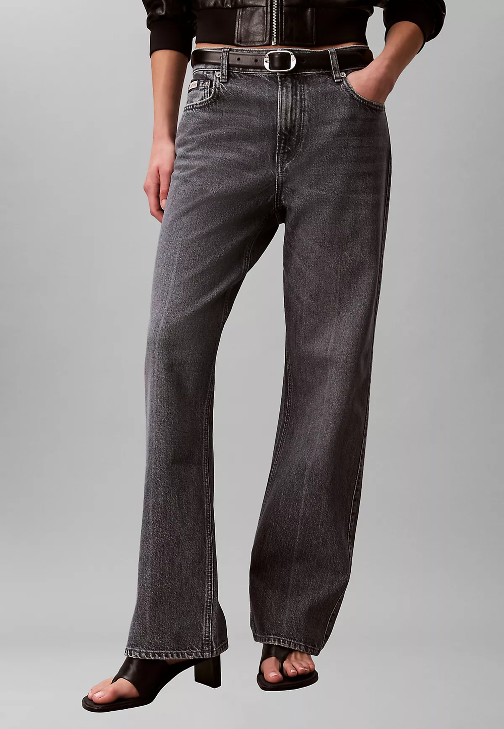Calvin Klein Calvin Klein Kadın Straight Fit Pamuklu Geniş Paçalı Pamuklu Denim Gri Jeans LV047F723G-SCO