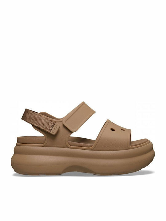 Crocs Crocs Kadın Yüksek Platform Tabanlı Y Kayışlı Kahverengi Sandalet 211755-2EY