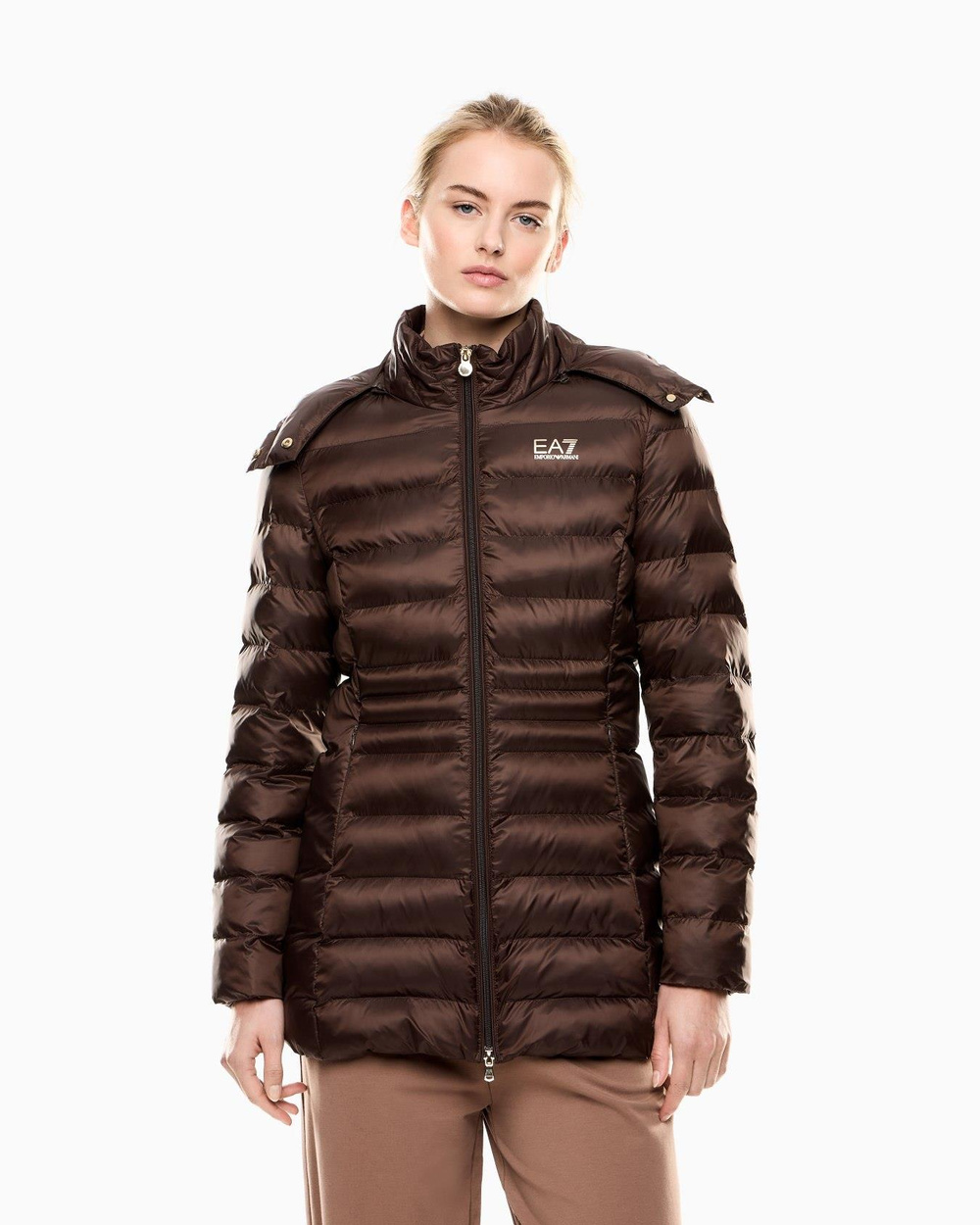 EA7 Ea7 Erkek Çift Yönlü Fermuar Çıkarılabilir Kapüşon Uzun Kol Şişme Kahverengi Mont 7W000685 AF12475-U6063