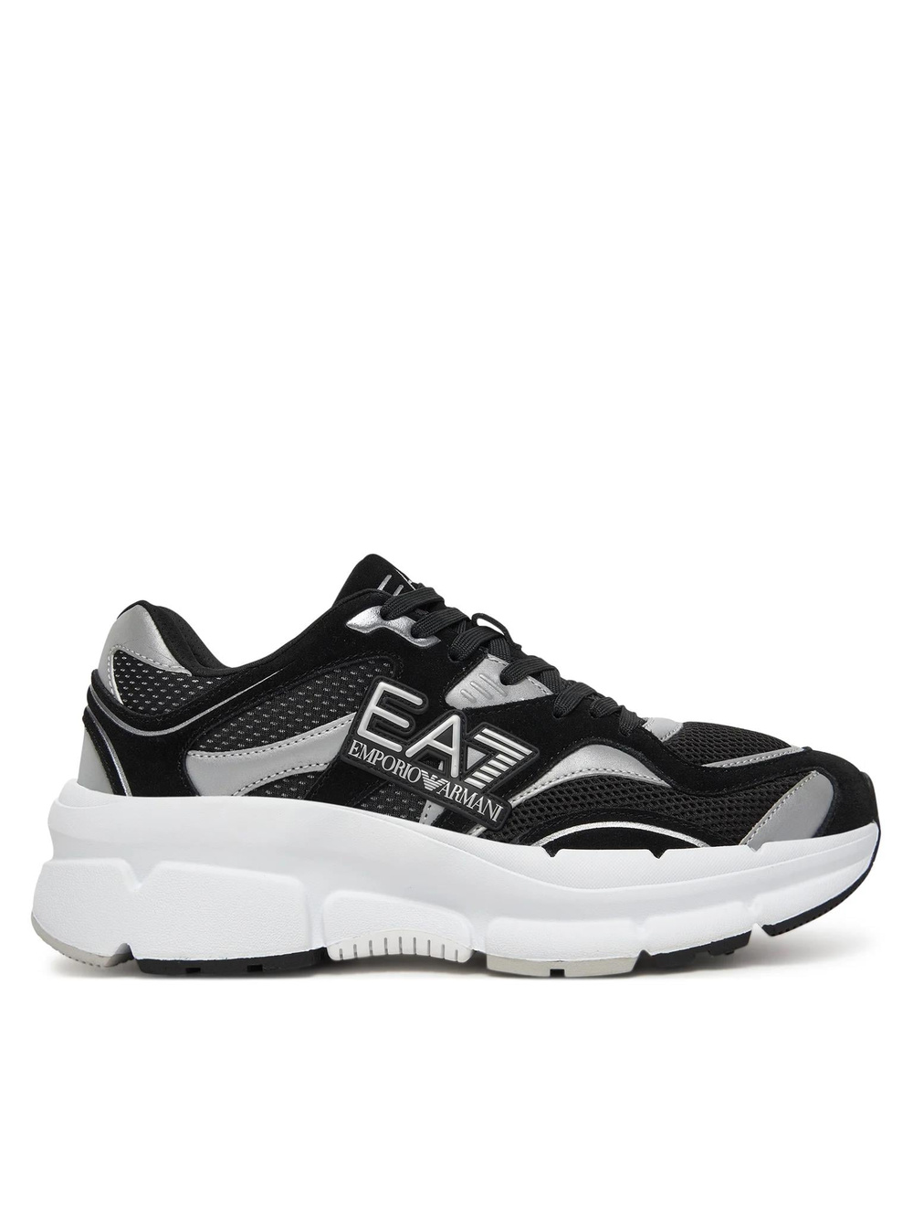 EA7 Ea7 Erkek Konforlu Taban Bağıcıklı Siyah-Gümüş Sneaker X8X237 XK425-N763