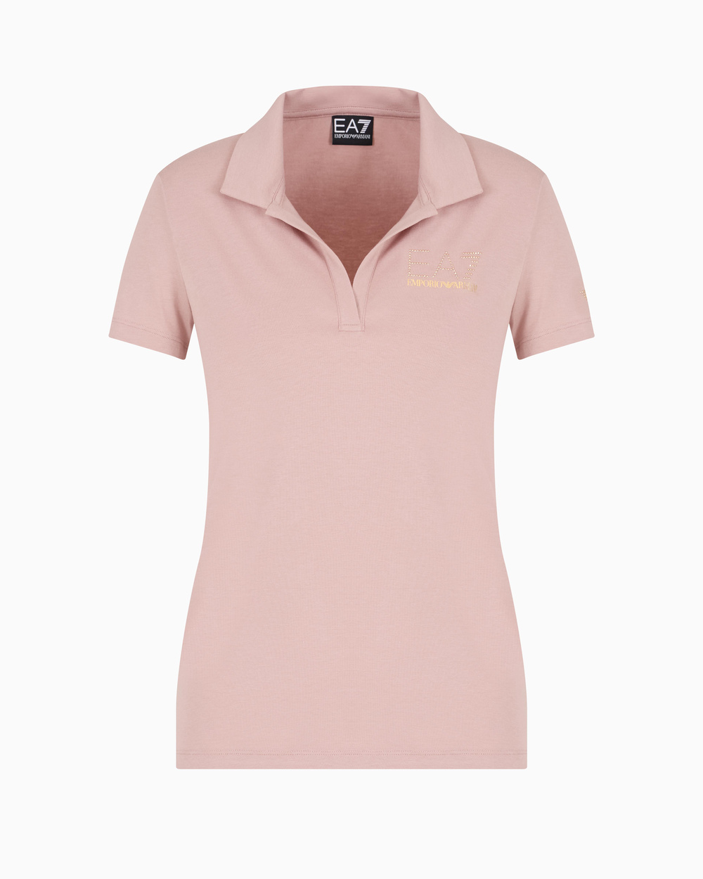 Ea7 Ea7 Kadın Gold İşlemeli EA7 Logolu Polo Yaka Kısa Kollu Pembe Polo Yaka T-Shirt 7W000266 AF12500-U4079