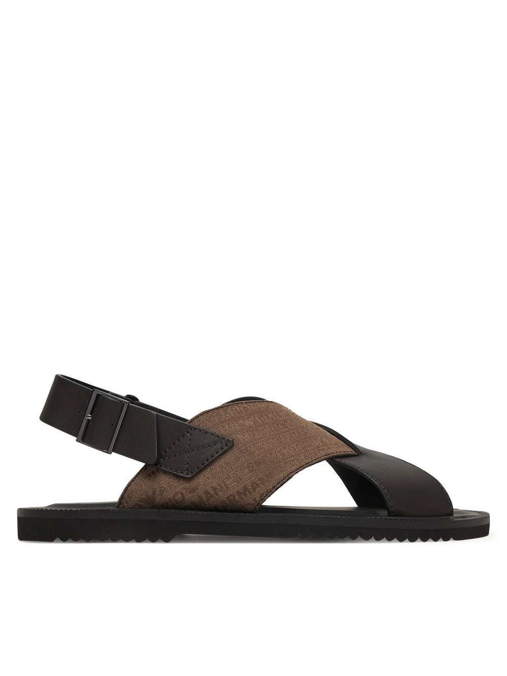 Emporio Armani Emporıo Armani Erkek %100 Deri ve Jakarlı Çapraz Bantlı Kahverengi Sandalet EM004323 AF25617-M6354