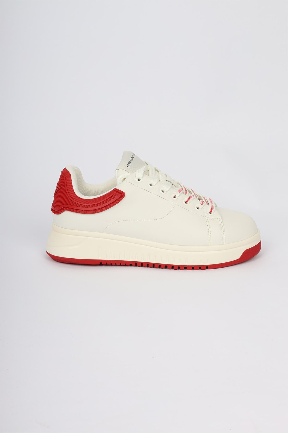 Emporio Armani Emporıo Armani Erkek Bağlamalı Orta Kalın Taban Deri Ekru-Kırmızı Sneaker EM003663 AF18212-M0460