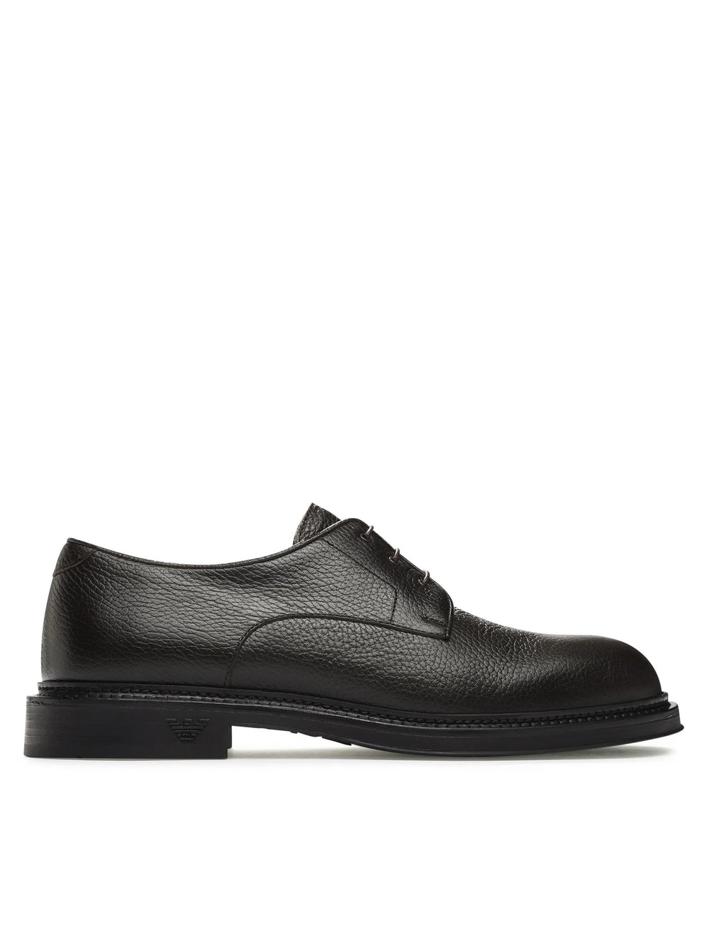EMPORIO ARMANI Emporıo Armani Erkek Çakıllı Deri Yuvarlak Burunlu Bağcıklı Tış Tabanı Logo Desenli Kahverengi Ayakkabı X4C653 XF583-00003