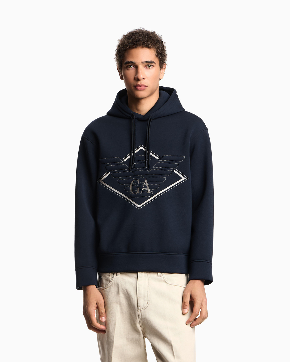 Emporio Armani Emporıo Armani Erkek Çift Bağcıklı Kapüşonlu Rahat %100 Pamuklu Jarse Kumaş Lacivert Sweatshirt EM002882 AF18339-MB367