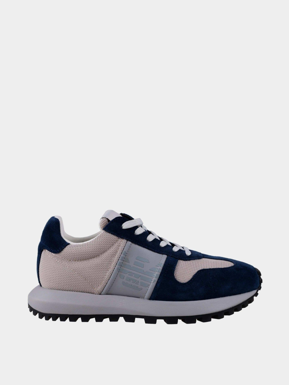 Emporio Armani Emporıo Armani Erkek Marka Logolu Bağcıklı Kaydırmaz Tabanlı Günlük Bej - Lacivert Sneaker X4X640 XR102-T859