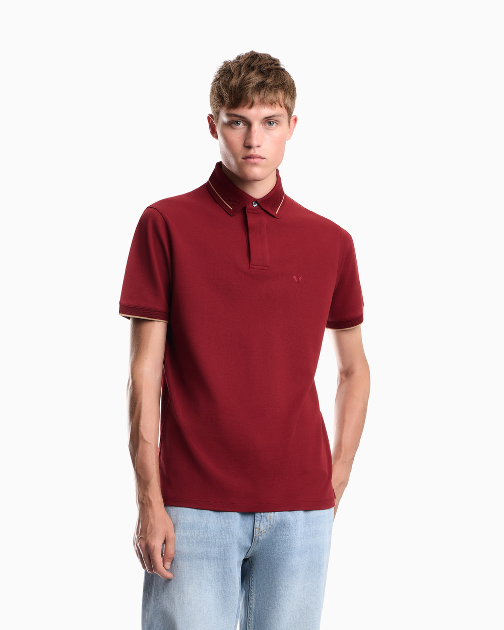 Emporio Armani Emporıo Armani Erkek Normal Kesim Kartal Logo İşlemeli Pamuklu Pike Kumaşlı Kısa Kollu Kırmızı Polo Yaka T-Shirt EM006625 AF12955-U5087