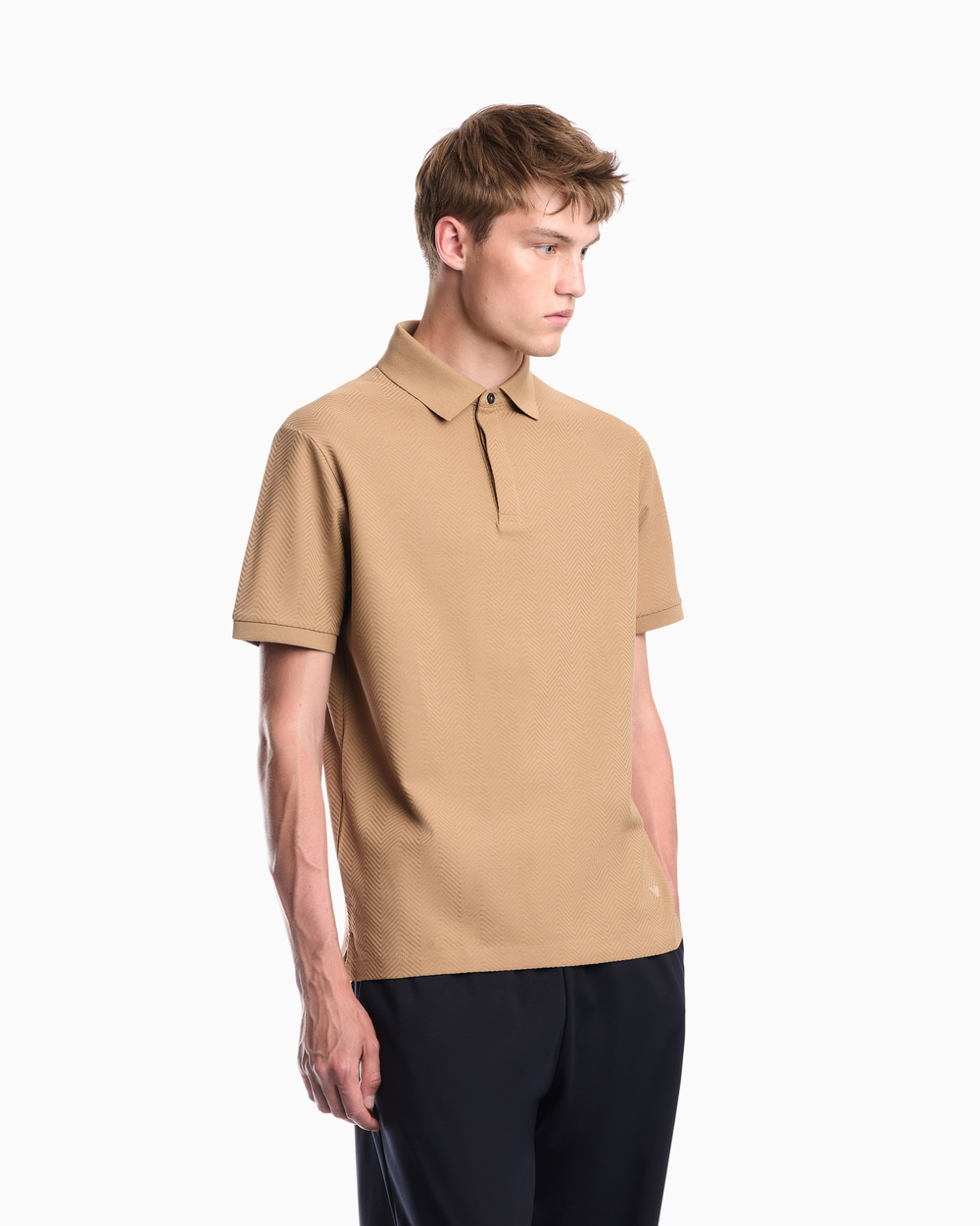 Emporio Armani Emporıo Armani Erkek Normal KEsim Pamuklu Jakarlı Jarse Kumaş Kısa Kollu Bej Polo Yaka T-Shirt EM007039 AF10762-F6245