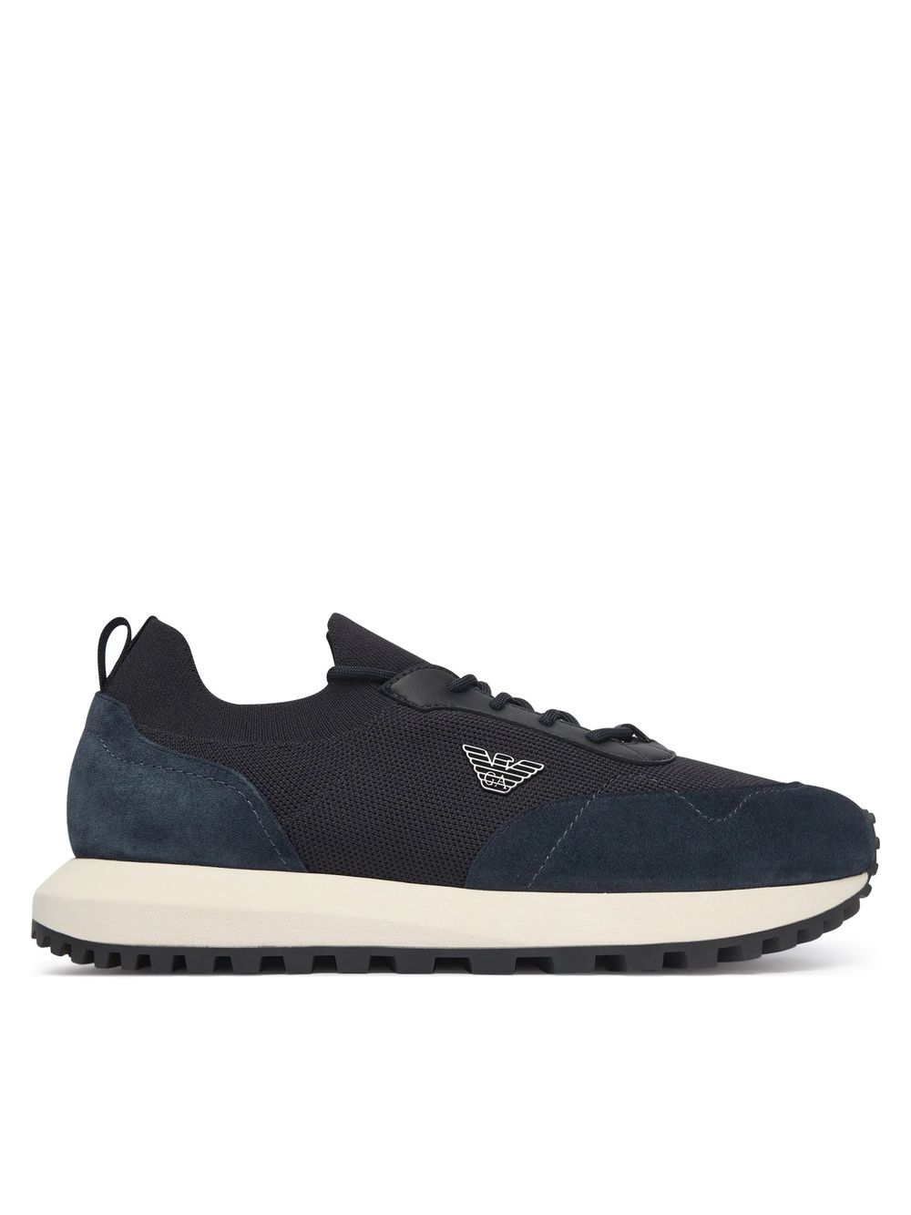 Emporio Armani Emporıo Armani Erkek Örme ve Süet Detaylı Burunlu Kartal Logolu Yuvarlak Lacivert Sneaker EM003739 AF19724-MB562