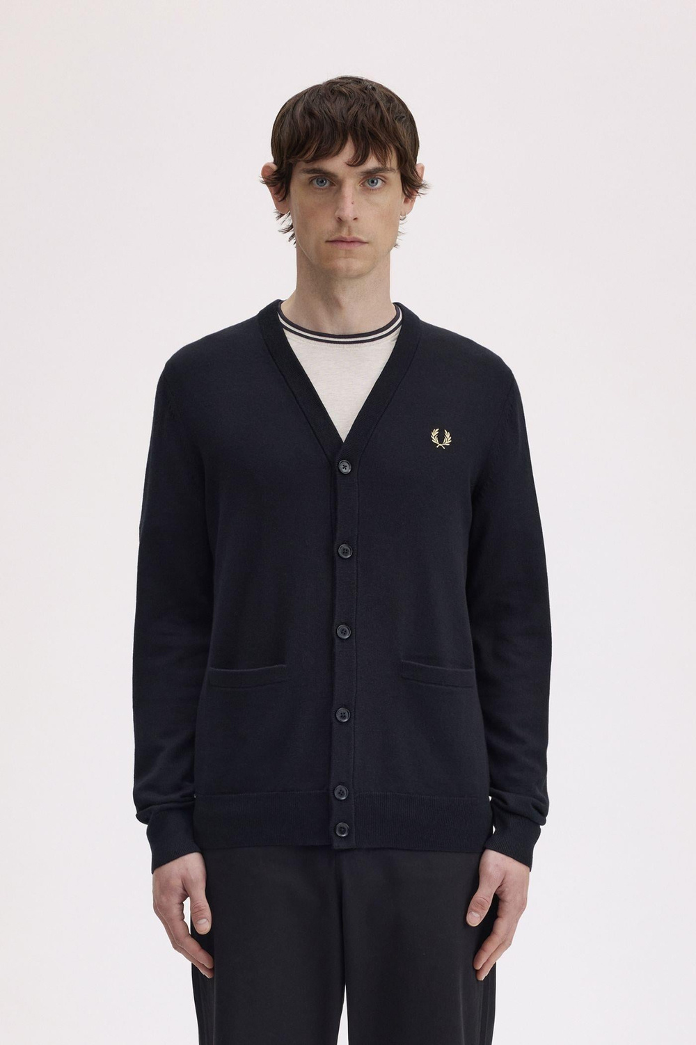 Fred Perry Fred Perry Erkek Düğme Kapama Uzun Kol Örme Kumaş Siyah Hırka K9551-198