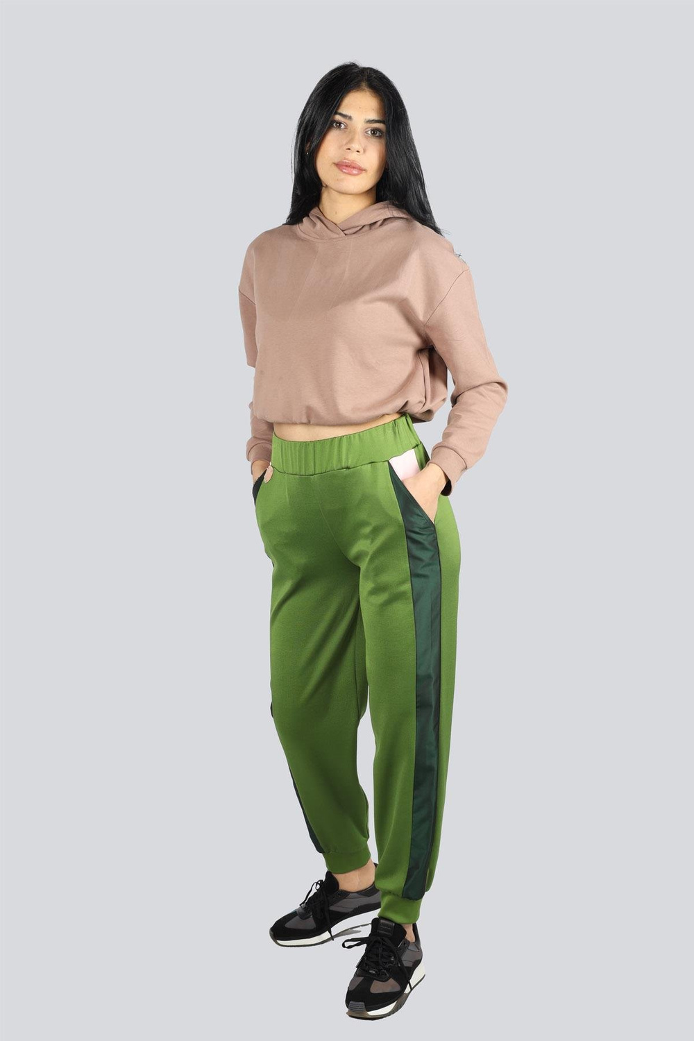 Gizia Gizia Kadın Cepli Beli Lastikli Yanı Renkli Detaylı Yeşil Pantolon M1I027-YEŞİL