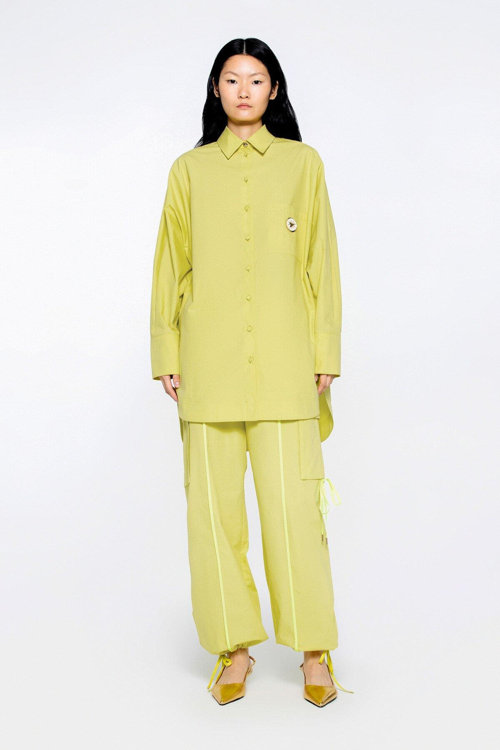 Gizia Gizia Kadın Desenli Uzun Kollu Gömlek Yakalı Günlük Yeşil Pantolon M1H011-YEŞİL