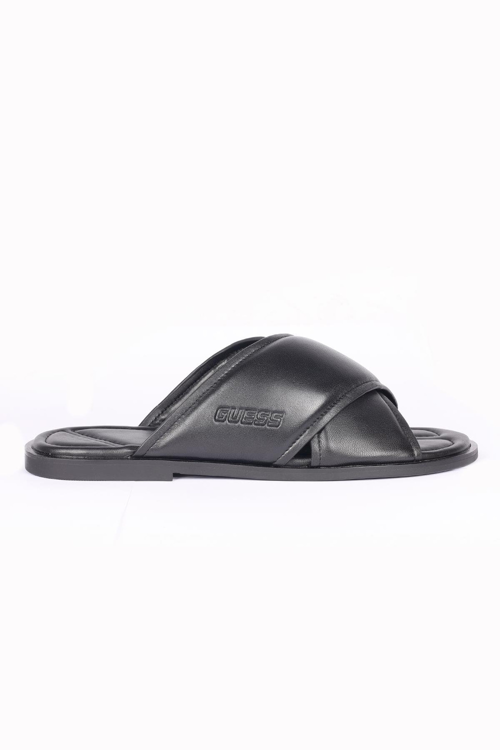 GUESS GUESS Erkek Düz Renk Logolu Siyah Terlik FMGMII LEA03-BLACK