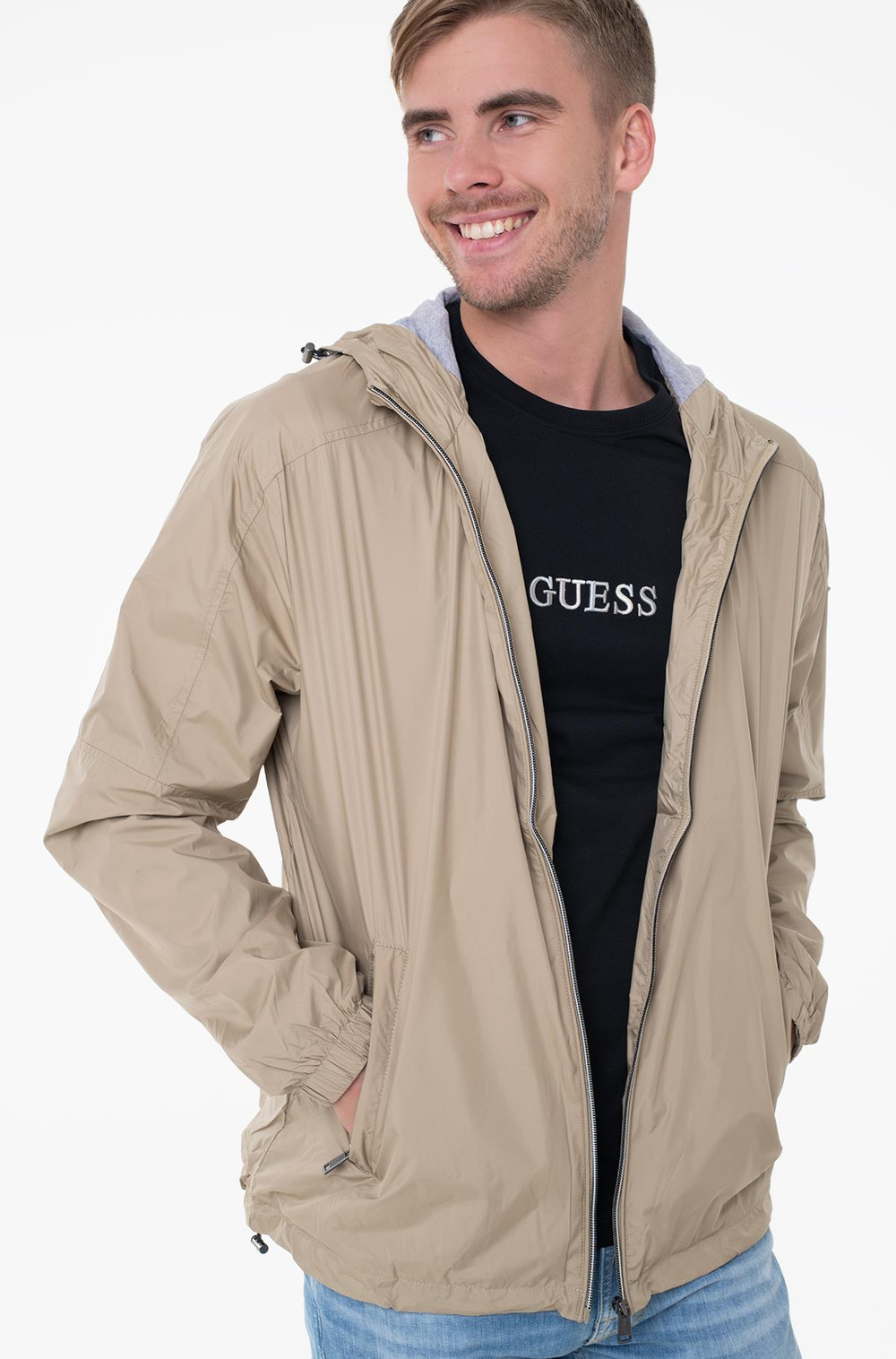 GUESS GUESS Erkek Kapüşonlu Yaka Astarlı Kol Ucu Lastikli Bej Ceket M4GL08 WG3B2-F13E