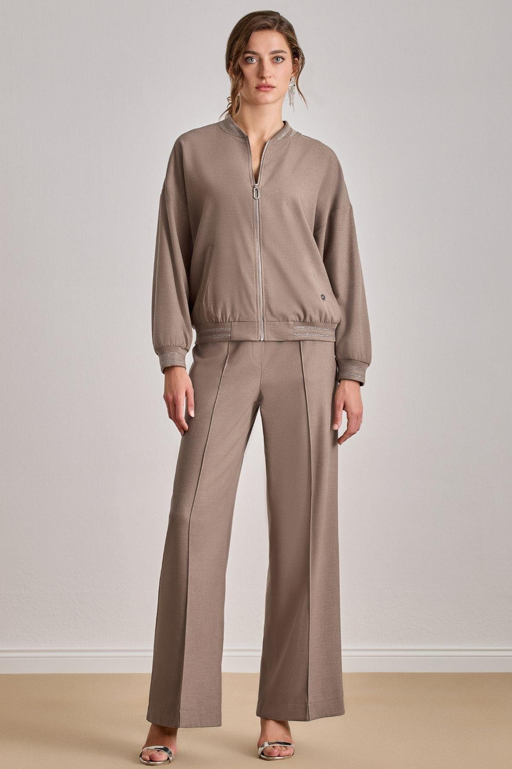 Guitar Guıtar Kadın Rahat Kalıp Pileli Geniş Paça Bej Pantolon 25537-PANT-MINK