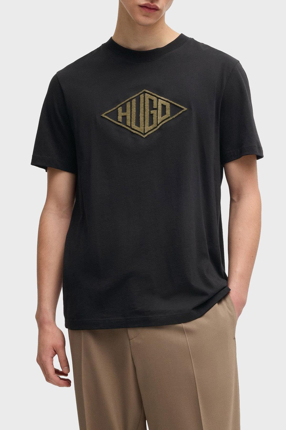 HUGO HUGO Erkek Kısa Kol Bisiklet Yaka Üçgen Çizgi İçeri HUGO Yazılı Siyah T-Shirt 50534934-001