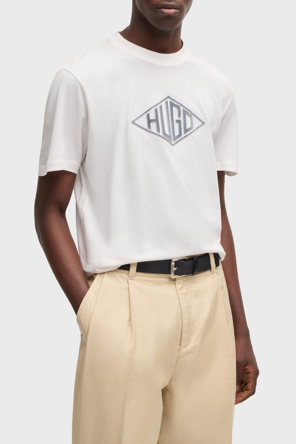 HUGO HUGO Erkek Kısa Kol Bisiklet Yaka Üçgen Çizgi İçeri HUGO Yazılı Beyaz T-Shirt 50534934-102