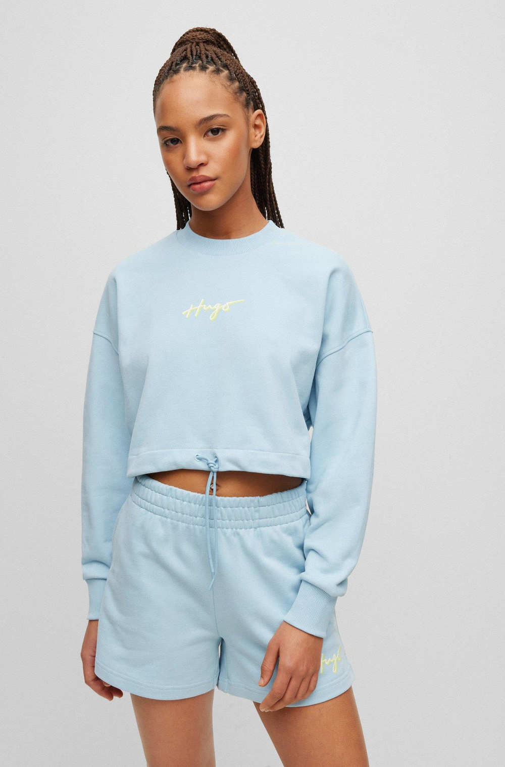 HUGO HUGO Kadın Marka Logolu Uzun Kollu Rahat Mavi Sweatshirt 50489094-451