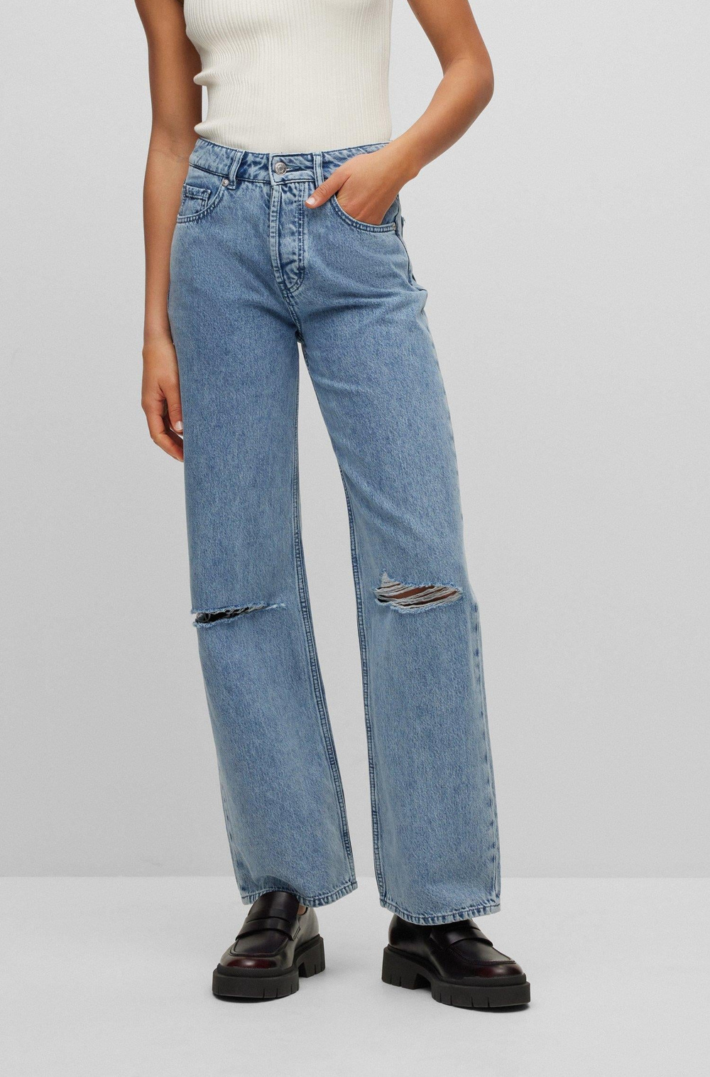 HUGO HUGO Kadın Pamuklu Normal Kesim Rahat Mavi Jeans 50487849-450